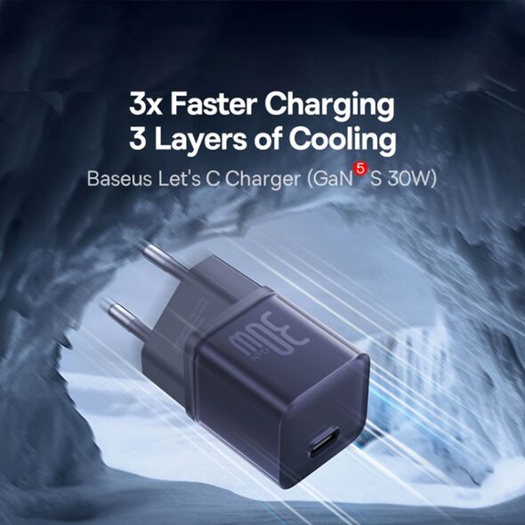 Baseus GaN5S Charger, Type-C, Fast Charge, 30W - Baseus Gallium Nitride (P10162504523-00) - Purple 6932172648657 έως 12 άτοκες Δόσεις