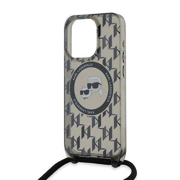 Original Case APPLE IPHONE 15 PRO Karl Lagerfeld Hardcase IML Crossbody Monogram Karl & Choupette Head MagSafe (KLHMP15LHCKCKLCK) black 3666339286446