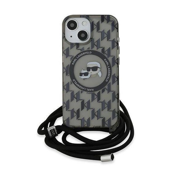 Original Case IPHONE 13 / 14 / 15 Karl Lagerfeld Hardcase IML Crossbody Monogram Karl & Choupette Head MagSafe (KLHMP15SHCKCKLCK) black 3666339286422