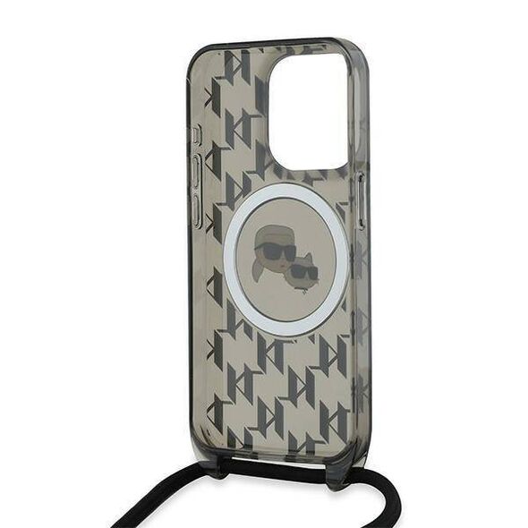 Original Case APPLE IPHONE 15 PRO MAX Karl Lagerfeld Hardcase IML Crossbody Monogram Karl & Choupette Head MagSafe (KLHMP15XHCKCKLCK) black 3666339286453