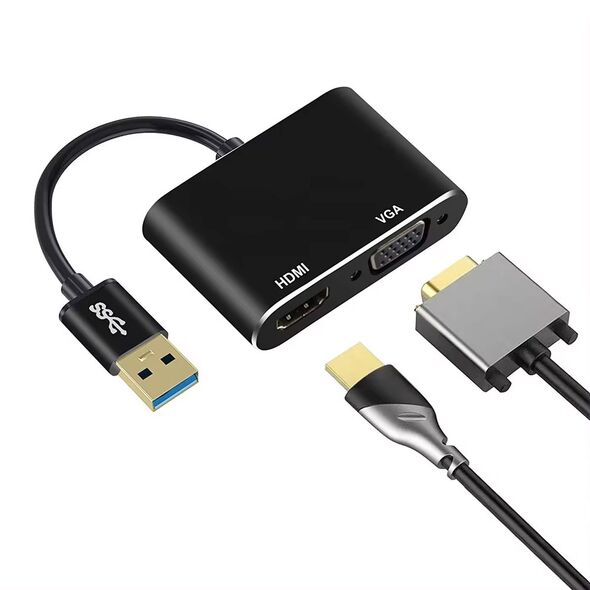 Adapter DeTech, USB 3.0 – HDMI+VGA, Gray - 17843 έως 12 άτοκες Δόσεις