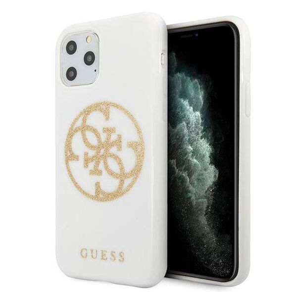 Original Case IPHONE 11 PRO MAX Guess Hard Case Glitter 4G Circle Logo (GUHCN65TPUWHGLG) white 3700740471647