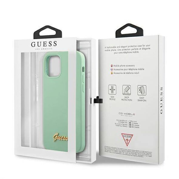 Original Case IPHONE 12 / 12 PRO Guess Hardcase Metal Logo Script (GUHCP12MLSLMGGN) mint 3700740494585