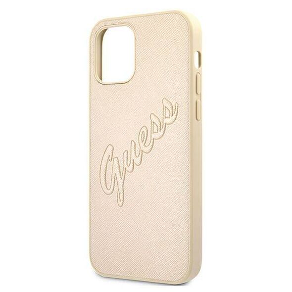 Original Case IPHONE 12 / 12 PRO Guess Hardcase Saffiano Vintage Script (GUHCP12MRSAVSLG) gold 3666339004422