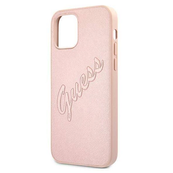 Original Case IPHONE 12 / 12 PRO Guess Hardcase Saffiano Vintage Script (GUHCP12MRSAVSRG) pink 3666339002725