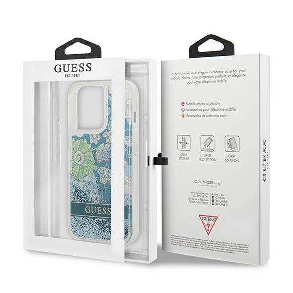 Case IPHONE 13 PRO Guess Hardcase Flower Liquid Glitter (GUHCP13LLFLSN) green 3666339041373