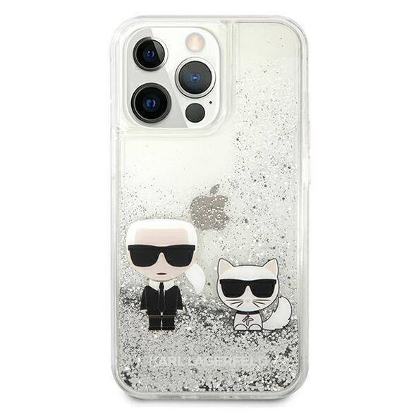 Original Case IPHONE 13 PRO Karl Lagerfeld Hardcase Liquid Glitter Karl&Choupette (KLHCP13LGKCS) silver 3666339027353