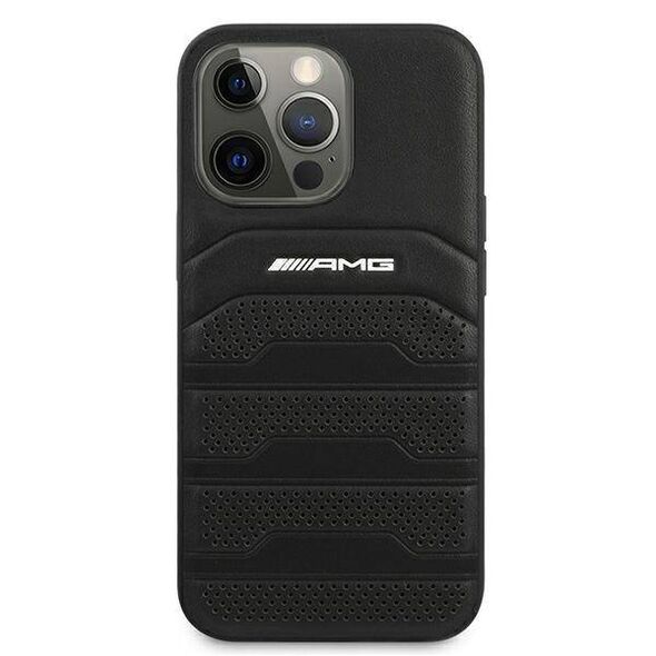 Case IPHONE 13 PRO Mercedes AMG Hardcase Leather Debossed Lines (AMHCP13LGSEBK) black 3666339018955