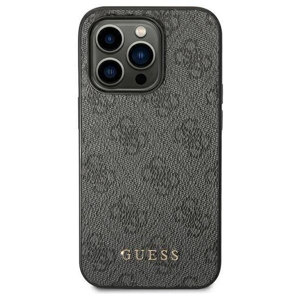 Original Case IPHONE 14 PRO MAX Guess Hard Case 4G Metal Gold Logo gray 3666339094065