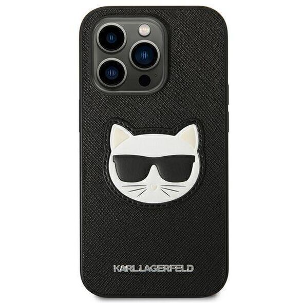 Original Case IPHONE 14 PRO MAX Karl Lagerfeld Hardcase Saffiano Choupette Head Patch black 3666339076986