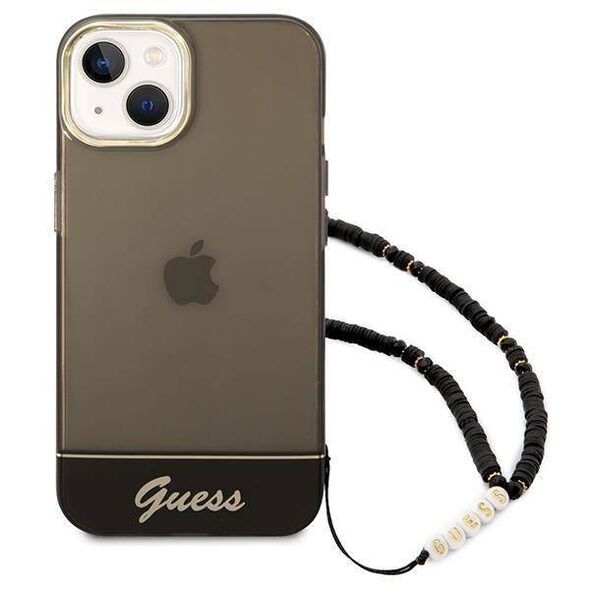 Original Case IPHONE 14 PLUS Guess Hardcase Translucent Pearl Strap black 3666339064174