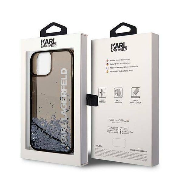 Original Case IPHONE 14 Karl Lagerfeld Hardcase Liquid Glitter Elong black 3666339091545