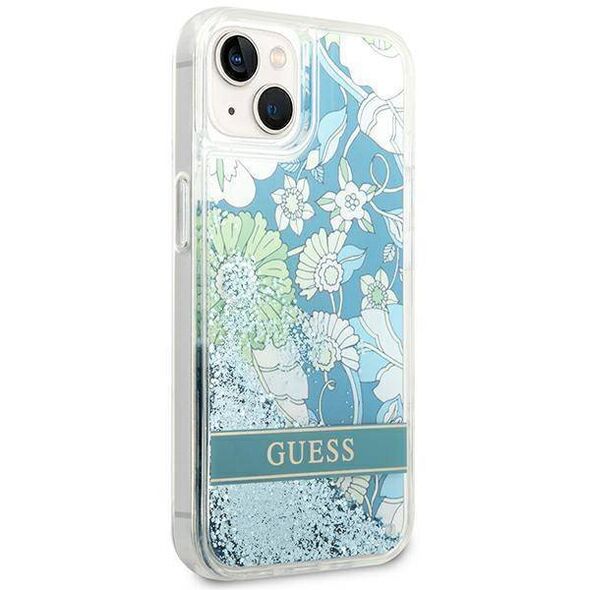 Case IPHONE 14 PLUS Guess Hardcase Flower Liquid Glitter green 3666339088439