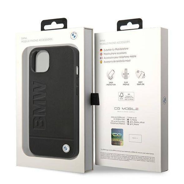 Original Case IPHONE 14 PLUS BMW Leather Stamp (BMHCP14MSLLBK) black 3666339090395