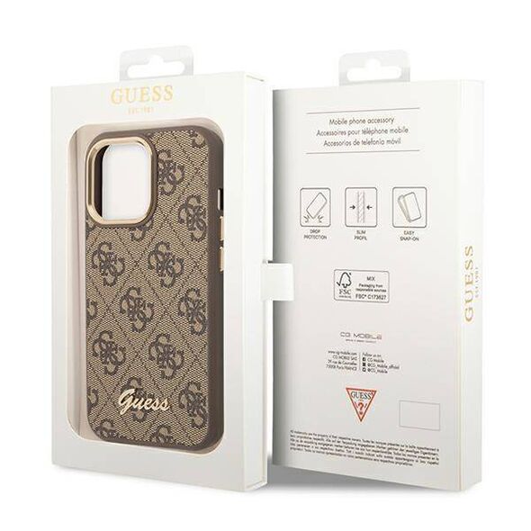 Original Case IPHONE 14 PRO Guess Hard Case 4G Vintage Gold Logo (GUHCP14LHG4SHW) brown 3666339065263