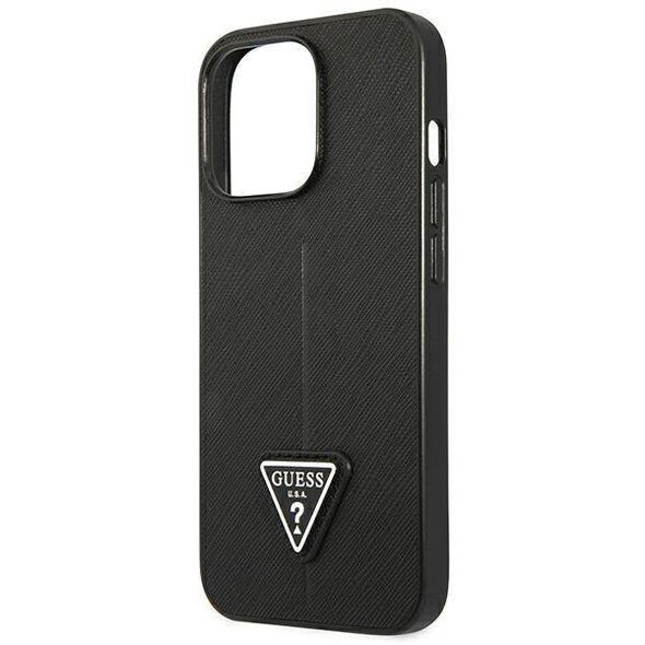 Original Case IPHONE 14 PRO Guess Hardcase Saffianotriangle Logo (GUHCP14LPSATLK) black 3666339065386