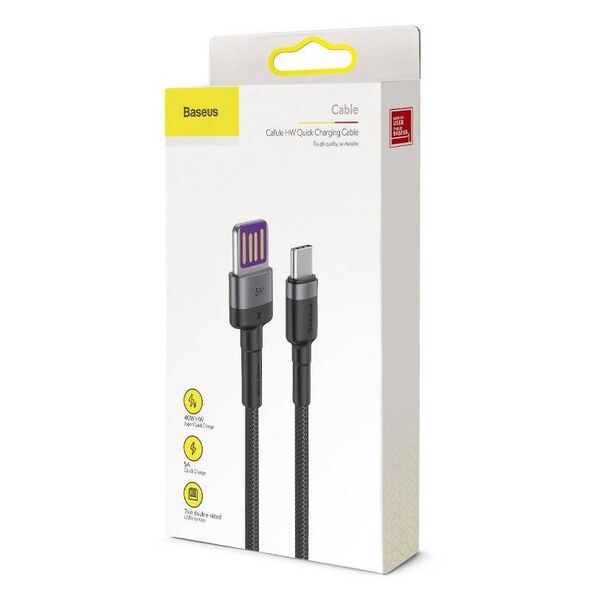 Baseus Cafule USB-C Cable Huawei SuperCharge, QC 3.0, 5A 1m (Black+Gray) 6953156293564