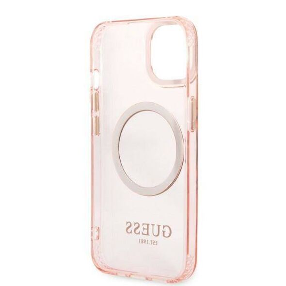 Original Case IPHONE 13 Guess Hard Case Gold Outline Translucent MagSafe (GUHMP13MHTCMP) pink 3666339057107