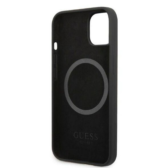 Original Case IPHONE 13 Guess Hard Case Silicone Logo Plate MagSafe (GUHMP13MSPLK) black 3666339056827