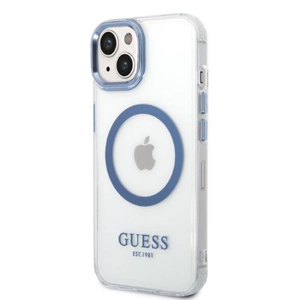 Original Case IPHONE 14 PLUS Guess Hard Case Metal Outline Magsafe (GUHMP14MHTRMB) blue 3666339069797