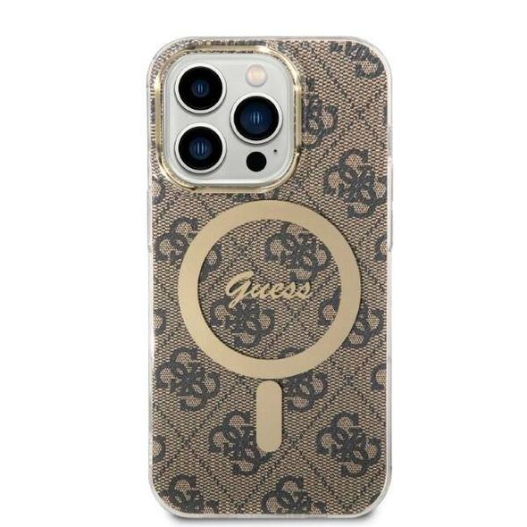 Original Case IPHONE 14 PRO MAX Guess Hardcase 4G Print MagSafe + Wireless Charger (GUBPP14LH4EACSK) brown 3666339102920