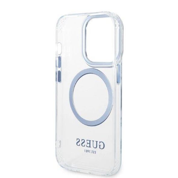 Original Case IPHONE 14 PRO MAX Guess Hard Case Metal Outline Magsafe (GUHMP14XHTRMB) blue 3666339069810