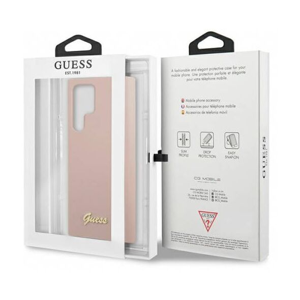 Original Case SAMSUNG GALAXY S23 ULTRA Guess Hardcase Silicone Script Metal Logo (GUHCS23LLSLMGPP) pink 3666339115043