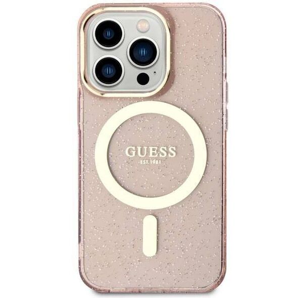 Original Case IPHONE 14 PRO Guess Hardcase Glitter Gold MagSafe (GUHMP14LHCMCGP) pink 3666339125882