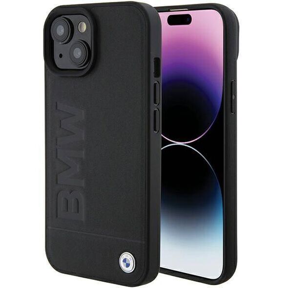 Original Case APPLE IPHONE 15 PLUS BMW Hardcase Leather Hot Stamp MagSafe (BMHMP15MSLLBK) black 3666339145354