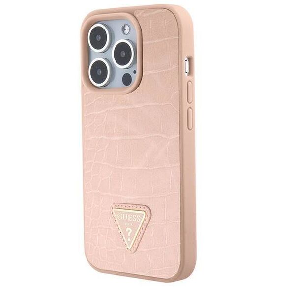 Original Case APPLE IPHONE 15 PRO Guess Hardcase Croco Triangle Metal Logo (GUHCP15LPCRTHCP) pink 3666339152284