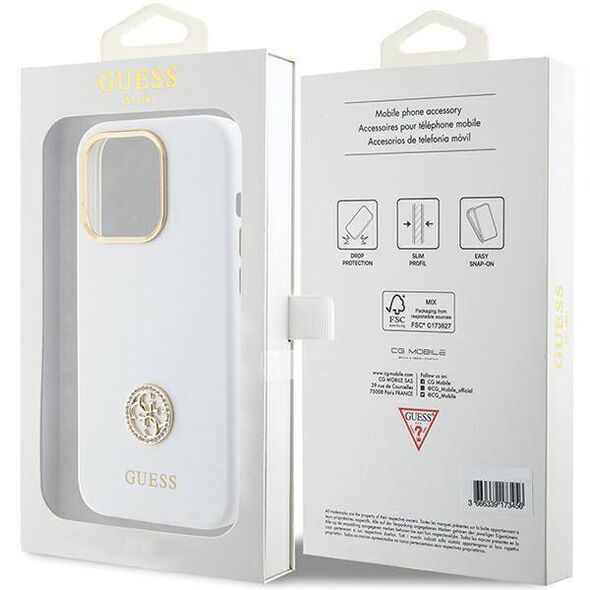 Original Case APPLE IPHONE 15 PRO MAX Guess Hardcase Silicone Logo Strass 4G (GUHCP15XM4DGPH) white 3666339148799