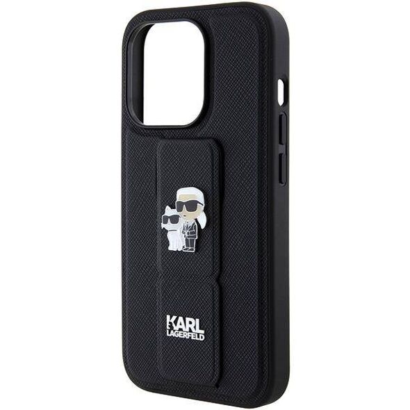 Original Case APPLE IPHONE 15 PRO MAX Karl Lagerfeld Hardcase Gripstand Saffiano Karl&Choupette Pins (KLHCP15XGSAKCPK) black 3666339206901