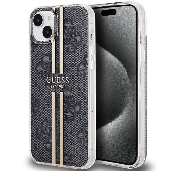 Original Case IPHONE 13 / 14 / 15 Guess Hardcase IML 4G Gold Stripe (GUHCP15SH4PSEGK) black 3666339222680