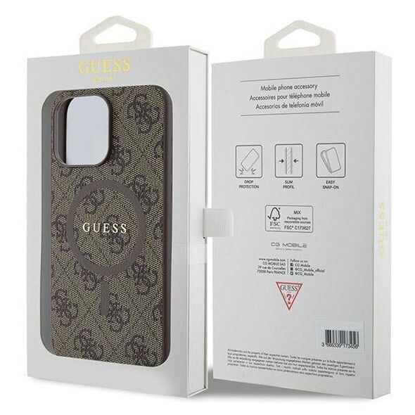 Original Case IPHONE 14 PRO MAX Guess Hardcase 4G Collection Leather Metal Logo MagSafe (GUHMP14XG4GFRW) brown 3666339226459