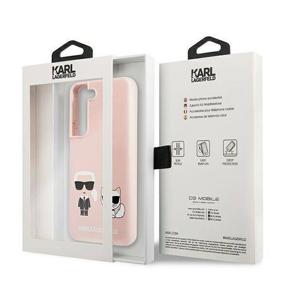 Original Case SAMSUNG GALAXY S22+ PLUS Karl Lagerfeld Hardcase Silicone Ikonik Karl & Choupette (KLHCS22MSSKCI) light pink 3666339046965