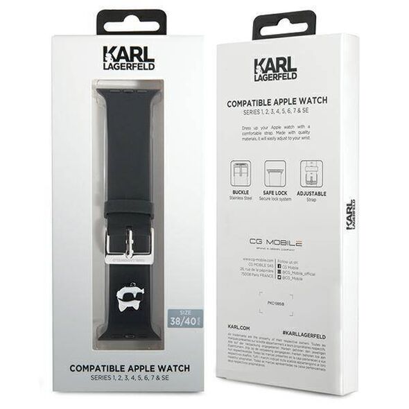 Strap for APPLE WATCH 4 / 5 / 6 / 7 / 8 / SE (38 / 40 / 41 MM) Karl Lagerfeld Strap 3D Rubber Choupette Head (KLAWMSLCNK) black 3666339190118