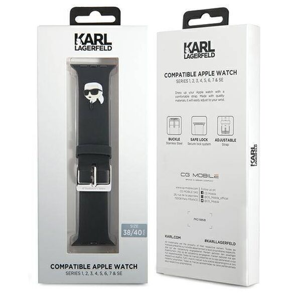 Strap for APPLE WATCH 4 / 5 / 6 / 7 / 8 / SE (38 / 40 / 41 MM) Karl Lagerfeld Strap 3D Rubber Karl Head (KLAWMSLKNK) black 3666339127374