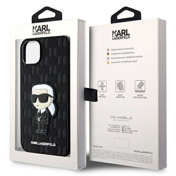 Original Case IPHONE 14 PLUS Karl Lagerfeld Hardcase Saffiano Monogram Ikonik (KLHCP14MSAKHPKK) black 3666339122553