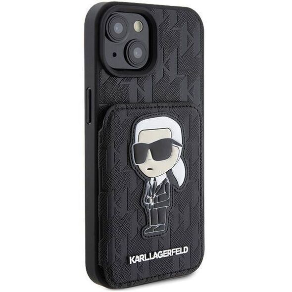 Original Case APPLE IPHONE 15 Karl Lagerfeld Hardcase Saffiano Cardslots and Stand Monogram Ikonik Patch (KLHCP15SSAKKNSCK) black 3666339169473