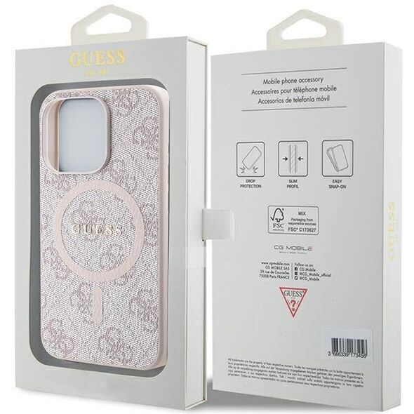 Original Case IPHONE 14 PRO Guess Hardcase 4G Collection Leather Metal Logo MagSafe (GUHMP14LG4GFRP) pink 3666339226725