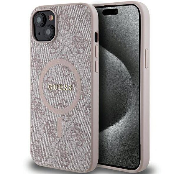 Original Case IPHONE 13 / 14 / 15 Guess Hardcase 4G Collection Leather Metal Logo MagSafe (GUHMP15SG4GFRP) pink 3666339226749