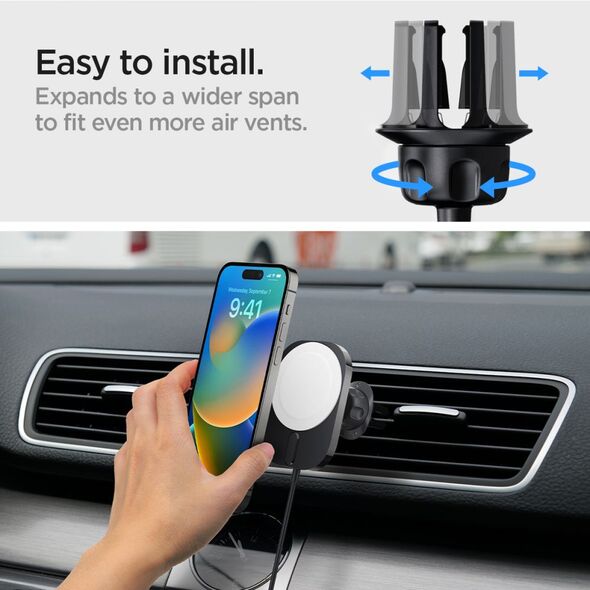 Spigen car mount with charger ITM12W Onetap Pro 3 Magnetic Magsafe Vent Car Mount Wireless Charger black 8809811853520