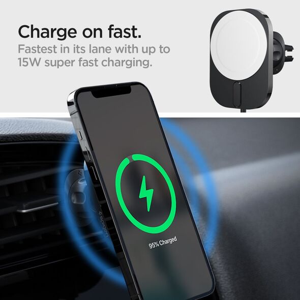 Spigen car mount with charger ITM12W Onetap Pro 3 Magnetic Magsafe Vent Car Mount Wireless Charger black 8809811853520