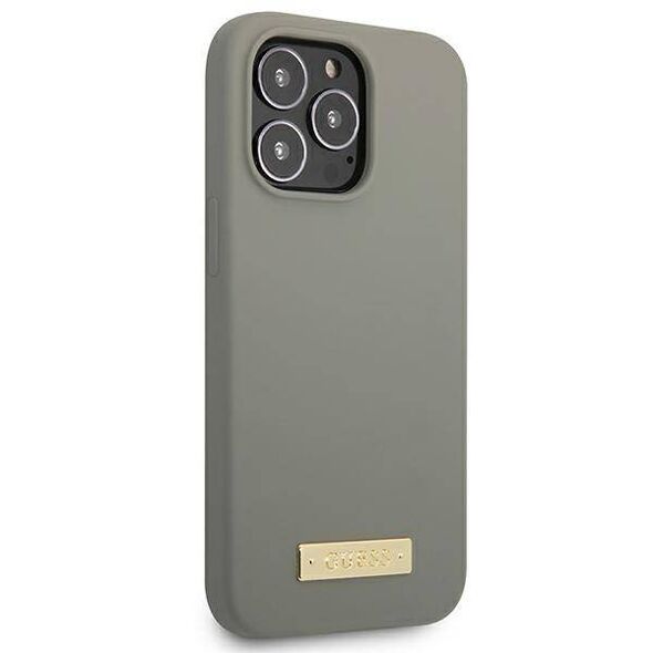 Original Case IPHONE 13 PRO Guess Hard Case Silicone Logo Plate MagSafe (GUHMP13LSPLG) gray 3666339056919