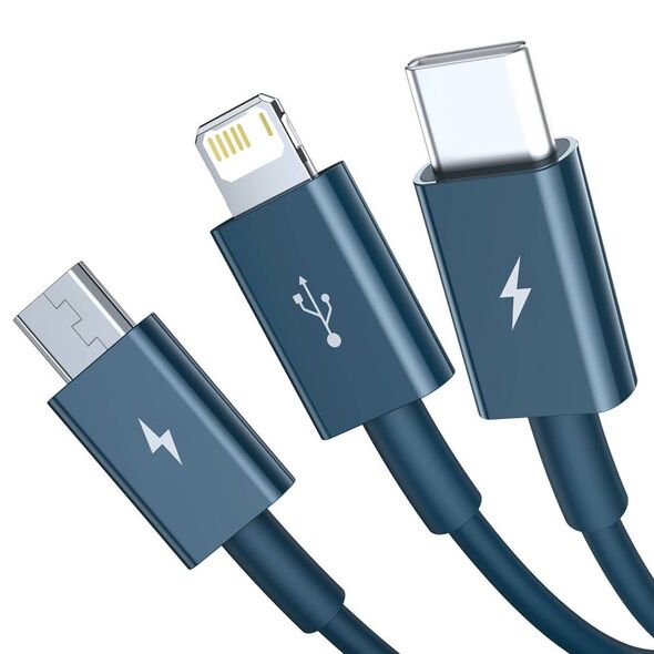 USB cable 3in1 Baseus Superior Series, USB to micro USB / USB-C / Lightning, 3.5A, 1.2m (blue) 6953156205543