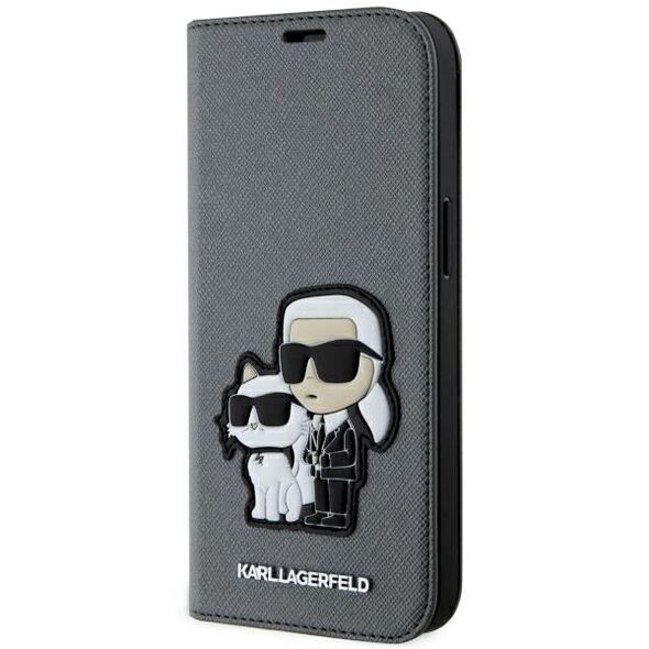 Karl Lagerfeld KLBKP14SSANKCPG iPhone 14 6.1&quot; bookcase silver/silver Saffiano Karl &amp; Choupette