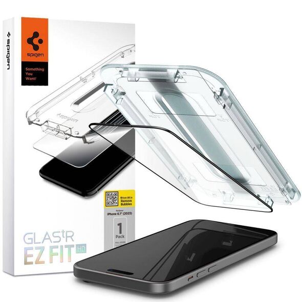 Tempered Glass APPLE IPHONE 15 Spigen Glas.tr "EZ Fit" black 8809896752299