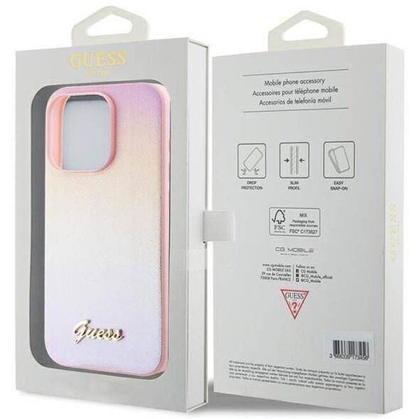 Original Case APPLE IPHONE 15 PRO Guess Hardcase Saffiano Iridescent Script (GUHCP15LPSAIRSP) pink 3666339224806