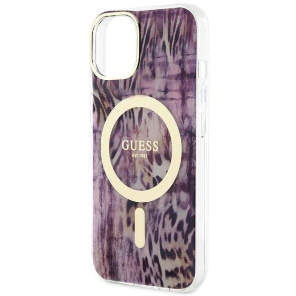 Original Case IPHONE 14 Guess Hardcase Leopard MagSafe (GUHMP14SHLEOPWP) pink 3666339115678