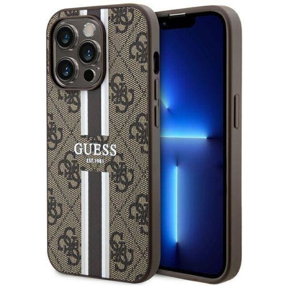 Original Case IPHONE 14 PRO Guess Hardcase 4G Printed Stripe MagSafe (GUHMP14LP4RPSW) brown 3666339119799